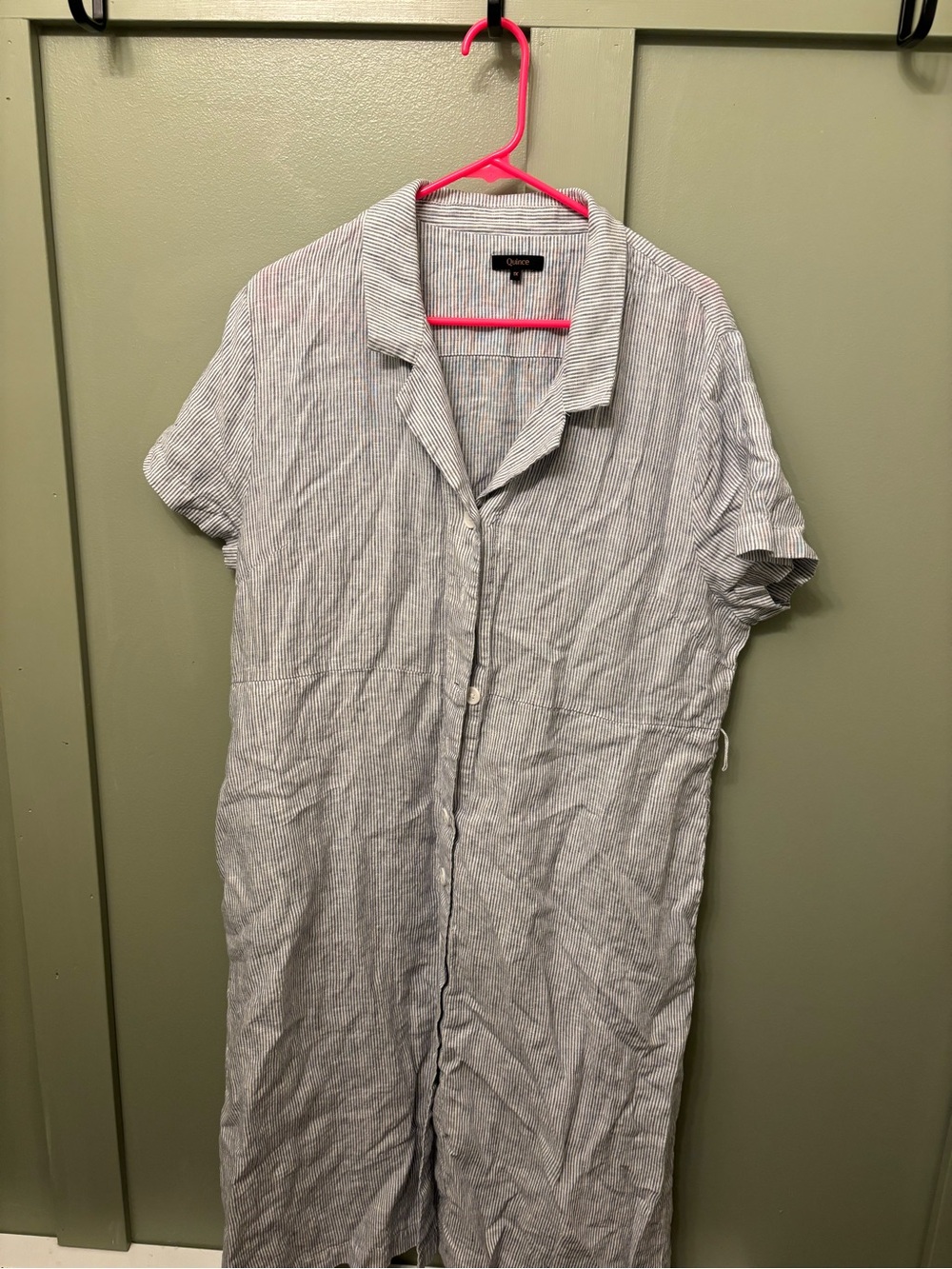 Quince Light Blue and White Pinstripe Short-Sleeve Button Shirt